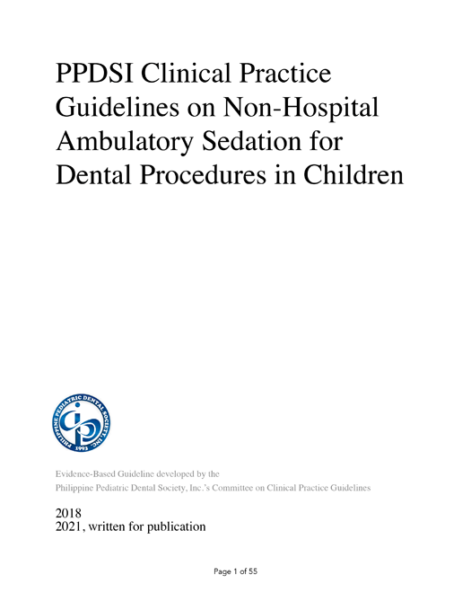 PPDSI Clinical Practice Guidelines on Non-Hospital Ambulatory Sedation for Dental Procedures in Children